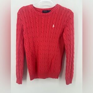 Polo Ralph Lauren Women’s Coral Crew Neck Cable Knit Jumper Size S White Pony